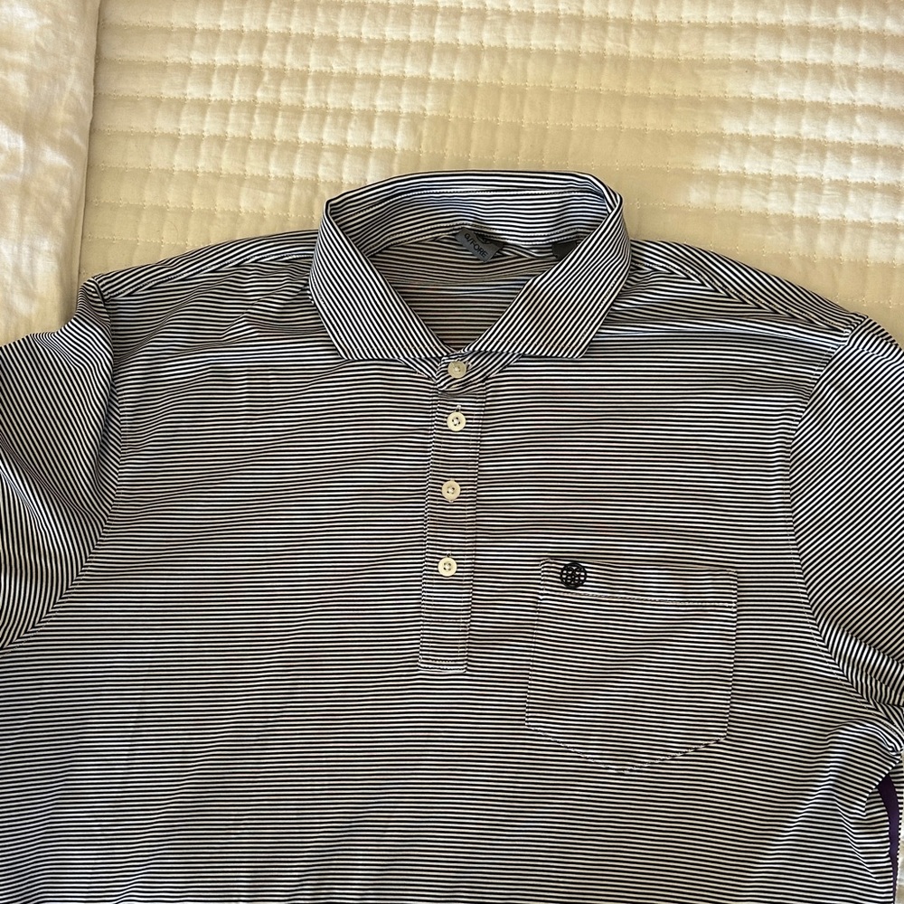 G/FORE Black and White Striped Polo Shirt